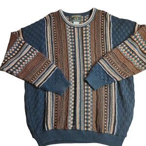 Tosani Vintage 3D Knit Sweater Mens Large Wool Blend Coogi Style Made in Canada